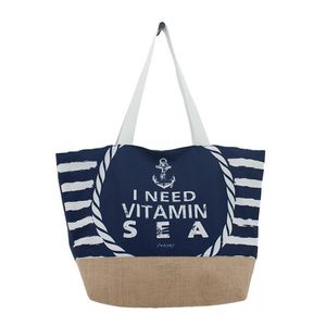 Strandtas I Need Vitamin Sea marineblauw 37 x 53 cm - Strandtassen