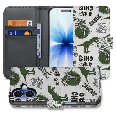 Apple iPhone 17 Portemonnee Hoesje Met Pasjes Dino Print PU Leer