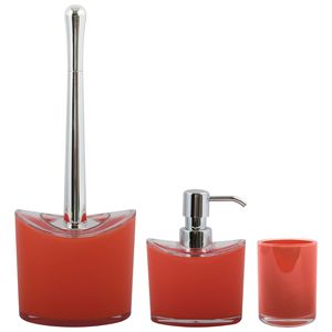 MSV Toiletborstel in houder/zeeppompje/beker - badkamer set Aveiro - kunststof - rood - Badkameraccessoireset