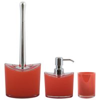MSV Toiletborstel in houder/zeeppompje/beker - badkamer set Aveiro - kunststof - rood - Badkameraccessoireset - thumbnail
