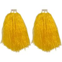 Cheerball/pompom - 2x - geel - met ringgreep - 33 cm - cheerleader verkleed accessoires