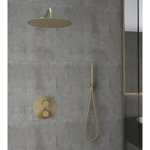 Regendouche set SaniClear Brass | Inbouw | 20 cm | Thermostaatkraan | 2-weg | Rond | Geborsteld Messing - mat goud