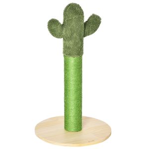 PawHut katten krabpaal cactus krabpaal grenenhout sisaltouw krabpaal speelgoed voor katten 65 cm hoog groen + naturel