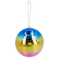 Disco spiegel bal - rond - regenboog - Dia 15 cm - Seventies/eighties thema versiering - thumbnail