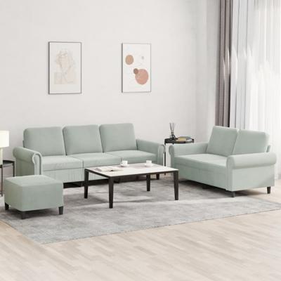 3-delige Loungeset met kussens fluweel lichtgrijs