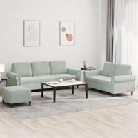 3-delige Loungeset met kussens fluweel lichtgrijs