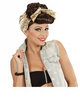 Grease pin-up girl pruik bruin met hoofddoek