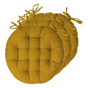 Atmosphera Stoelkussens rond - 6x - okergeel - katoen - 38 x 6.5 cm - wicker zitkussen