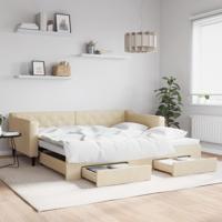 Slaapbank met onderschuifbed en lades 100x200 cm stof crème