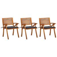 Tuinstoelen 3 st met kussens massief acaciahout