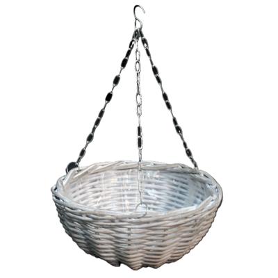 Hangmand - wit - D40 cm - wilg gevlochten - hangende plantenbak - aan ketting - plantenmand