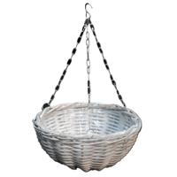 Hangmand - wit - D40 cm - wilg gevlochten - hangende plantenbak - aan ketting - plantenmand