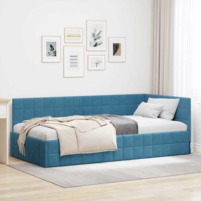 Hoekbedframe met hoofdeinde Blauw 90 x 200 cm Fluweel