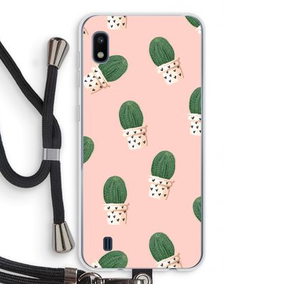 Cactusprint roze: Samsung Galaxy A10 Transparant Hoesje met koord