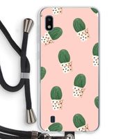 Cactusprint roze: Samsung Galaxy A10 Transparant Hoesje met koord