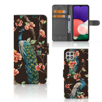 Samsung Galaxy A22 5G Telefoonhoesje met Pasjes Pauw met Bloemen