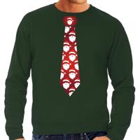 Bellatio Decorations Kersttrui - sweater - stropdas kerstmannen - heren - groen - kerstdiner kleding
