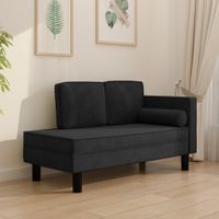 Chaise longue met kussens en bolster fluweel zwart - thumbnail