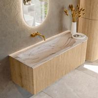 Badmeubel Mondiaz Kurve-Dlux | 125 cm | Meubelkleur Oak | Wastafelkleur Nata | Solid surface | Wasbak linker zijde spoelbak | Zonder kraangat(en)