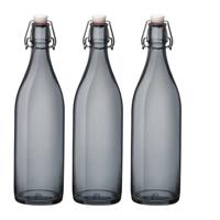 Bormioli rocco waterfles met beugeldop - 6x stuks - grijs transparant - 1000 ml - Giara home deco fl