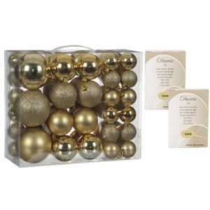 46x stuks kunststof kerstballen goud 4, 6 en 8 cm inclusief kerstbalhaakjes