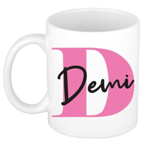 Naam mok Demi - roze - wit - keramiek - 300 ml - verjaardag/cadeau beker