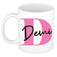 Naam mok Demi - roze - wit - keramiek - 300 ml - verjaardag/cadeau beker