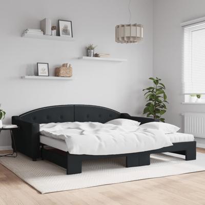 Slaapbank met onderschuifbed en matrassen 100x200 cm stof zwart