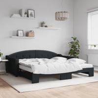 Slaapbank met onderschuifbed en matrassen 100x200 cm stof zwart