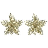 5x Kerstversieringen glitter kerstster goud op clip 23 x 10 cm - Kersthangers - thumbnail