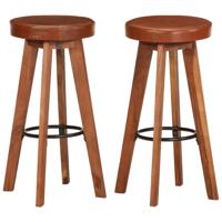 Barstoelen 2 st echt leer en massief acaciahout