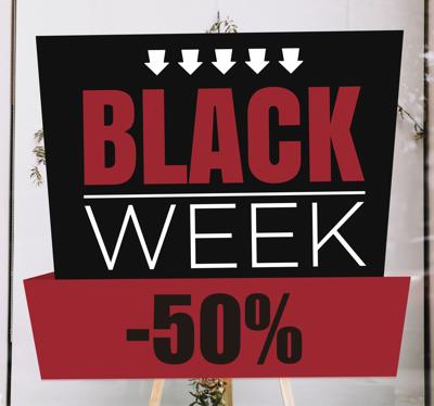 Bedrijfsstickers black week korting zelf invullen