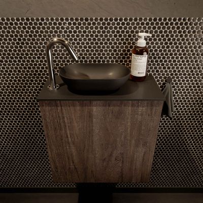 Mondiaz Fowy toiletmeubel 50cm dark brown met blad en waskom urban links 1 kraangat