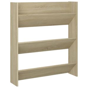 The Living Store Schoenenkast - Wandmontage - 80 x 18 x 90 cm - Sonoma eiken