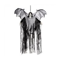 Horror hangdecoratie spook/geest/skelet pop met vleermuis vleugels 60 cm