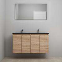 On-Line Badkamermeubelset - 120 cm - Voorgemonteerd - Greeploze Ladestructuur - Acryl Wastafel - 2 Kraangaten - Spiegel - Eiken - V02