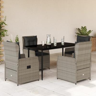 5-delige Tuinset met kussens poly rattan lichtgrijs