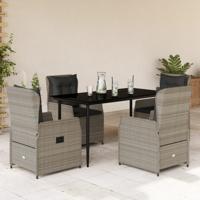 5-delige Tuinset met kussens poly rattan lichtgrijs