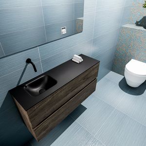 Mondiaz Ada 100cm toiletmeubel dark brown met wastafel urban links zonder kraangat