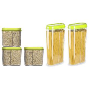 Voedselcontainers set - 5 stuks - groen - 2350ml en 1000ml - kunststof - voorraadpot/strooibus