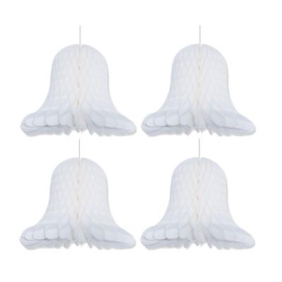 Kerstklokken lampionnen - 4x - wit - 30 x 30 cm - Kerstversiering - Papier