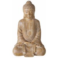 Boeddha beeld Legolas - binnen/buiten - kunststeen - antiek beige - 30 x 23 x 49 cm   -