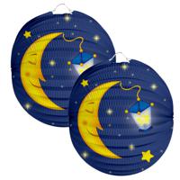 Lampion maan - 2x - 22 cm - donker blauw - papier