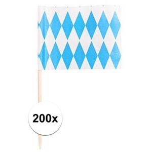 200x Cocktailprikkers blauw/witte ruit - Beieren Oktoberfest/Bierfeest thema versiering