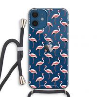 Flamingoprint groen: iPhone 12 mini Transparant Hoesje met koord