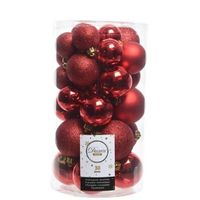 30x Rode kerstballen 4 - 5 - 6 cm kunststof mat/glans/glitter - thumbnail