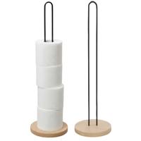 Gerimport toiletrol houder - 2x - metaal / hout - zwart - 42 cm - wc rolhouder - reserverolhouder