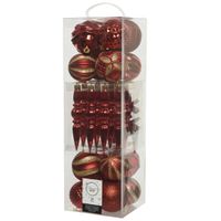 30x stuks kunststof kerstballen en ornamenten rood mix    -