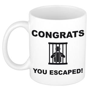 Cadeau mok voor collega - wit - you escaped - afscheid/pensioen - keramiek - 300 ml