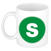 Mok / beker met de letter S groene bedrukking voor het maken van een naam / woord of team - thumbnail
